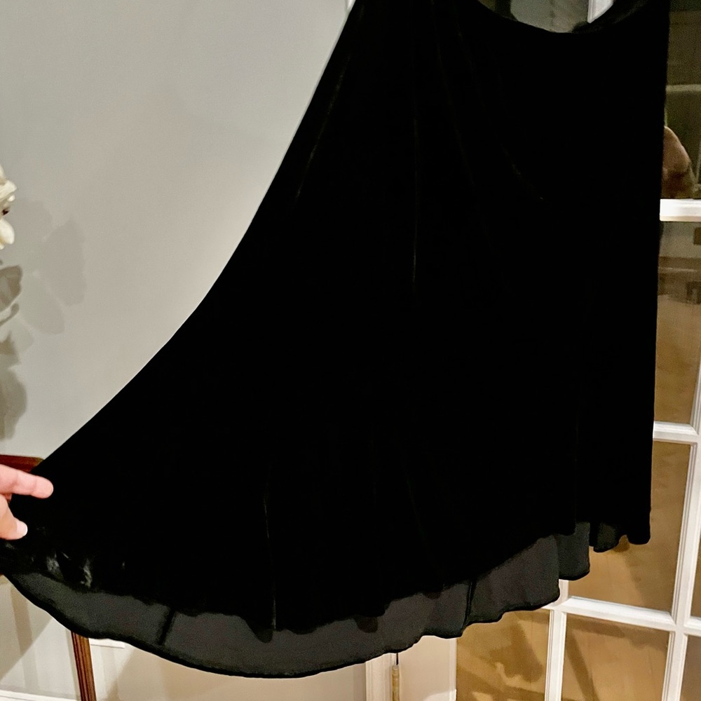 Eileen Fisher Black Rayon Silk Velvet Maxi Skirt Asymmetric Hem Size XL